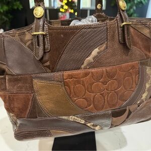 Coach Patchwork Leather Tote - Brown and Tan